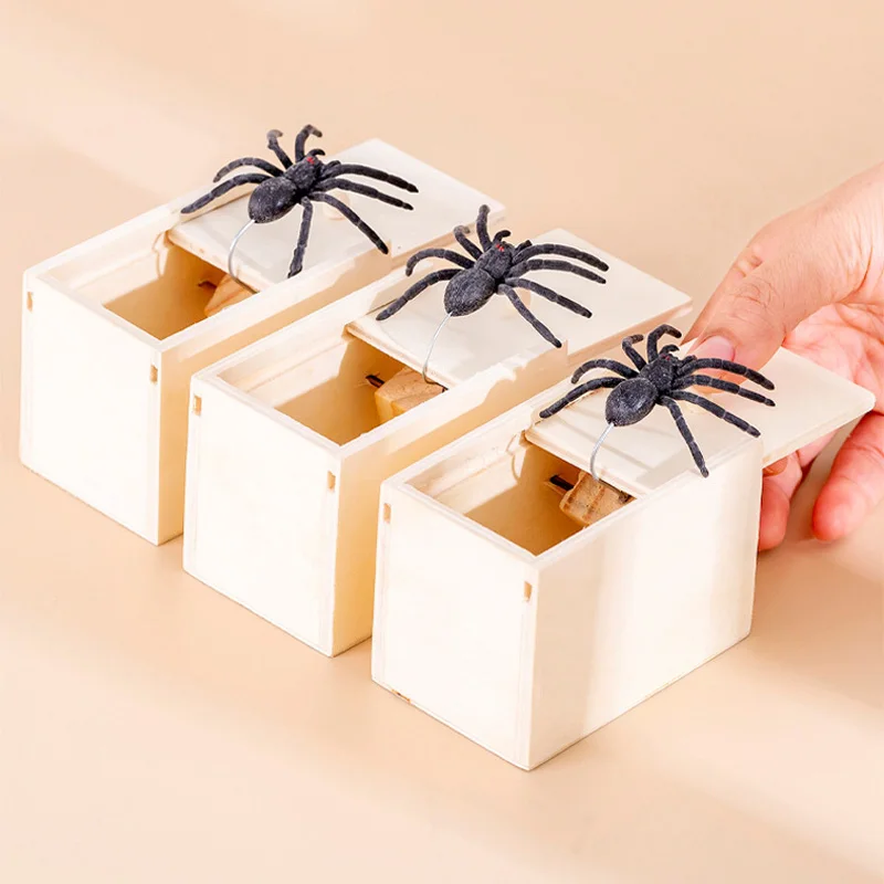 1pc Halloween Spider Scare Box Wooden Toys Prank Interesting Mechanism Small Box Party Home Ornaments Funny Gifts Trick Props