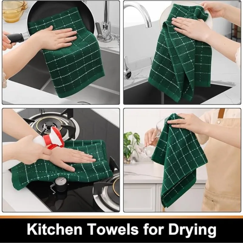 kitinjoy Checkered Cotton Terry Cloth For Kitchen New Soft Highly Absorbent Dish Towels Washable Durable Hand Towels For Kitchen