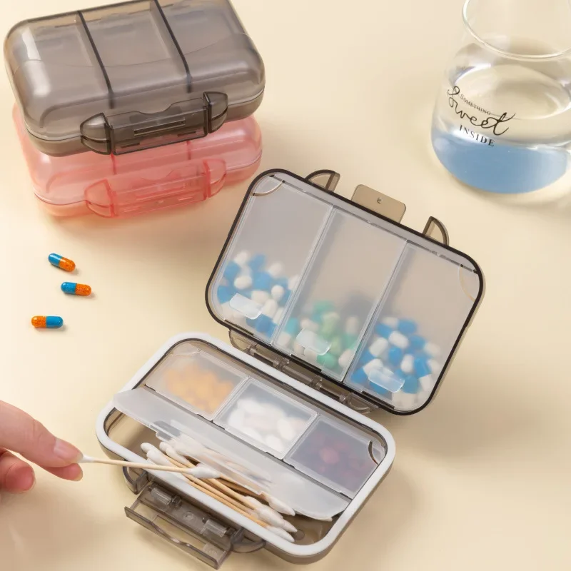 Double-layer Small Pill Box Portable Pill Box Transparent 7-cell Sealed Medicine Storage Box Camping Equipment Survival Kit