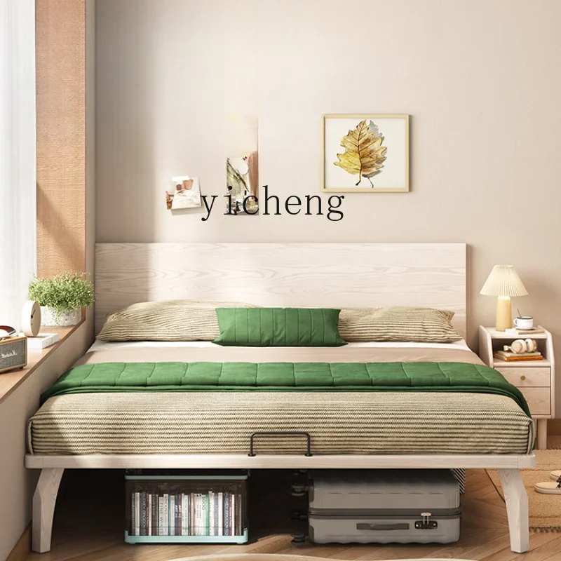 

zzZC Full Solid Wood Bed Small Apartment Home Edging Bed 1.2 M Thin Bedside White Double Bed
