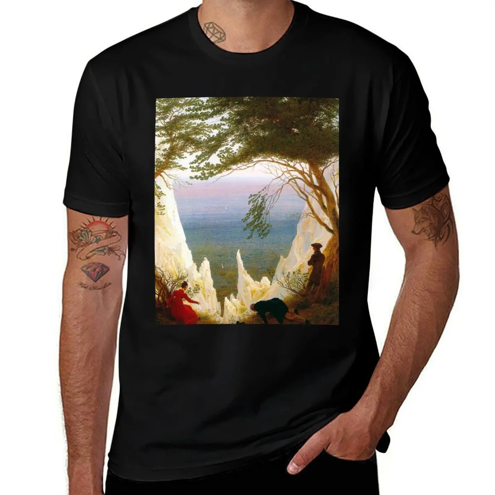 HD CASPAR DAVID FRIEDRICH - Chalk Cliffs at Ruegen 1818 - 1819 T-Shirt plus size tops korean fashion mens white t shirts