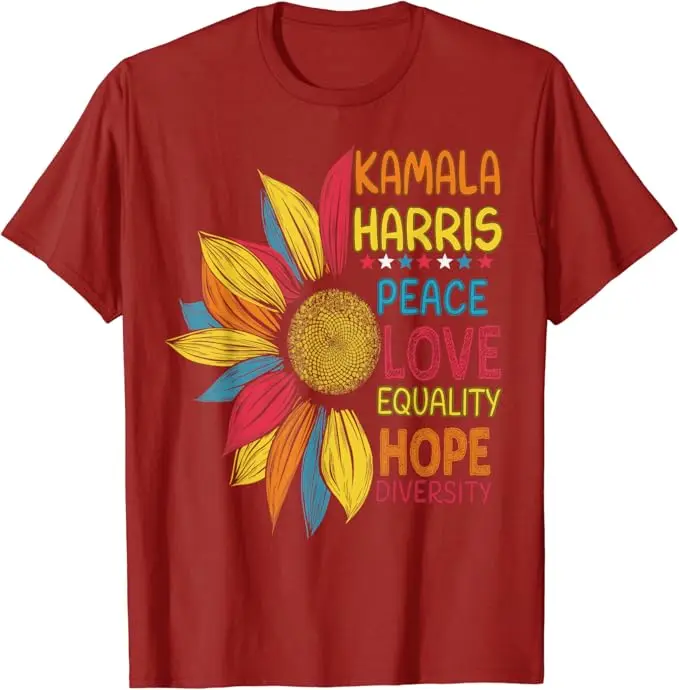 Kamala Harris Peace Love Equality Hope Diversity T-Shirt Cool Sunflower Colorful Graphic Outfit Fashion Saying Campaign Tee Tops