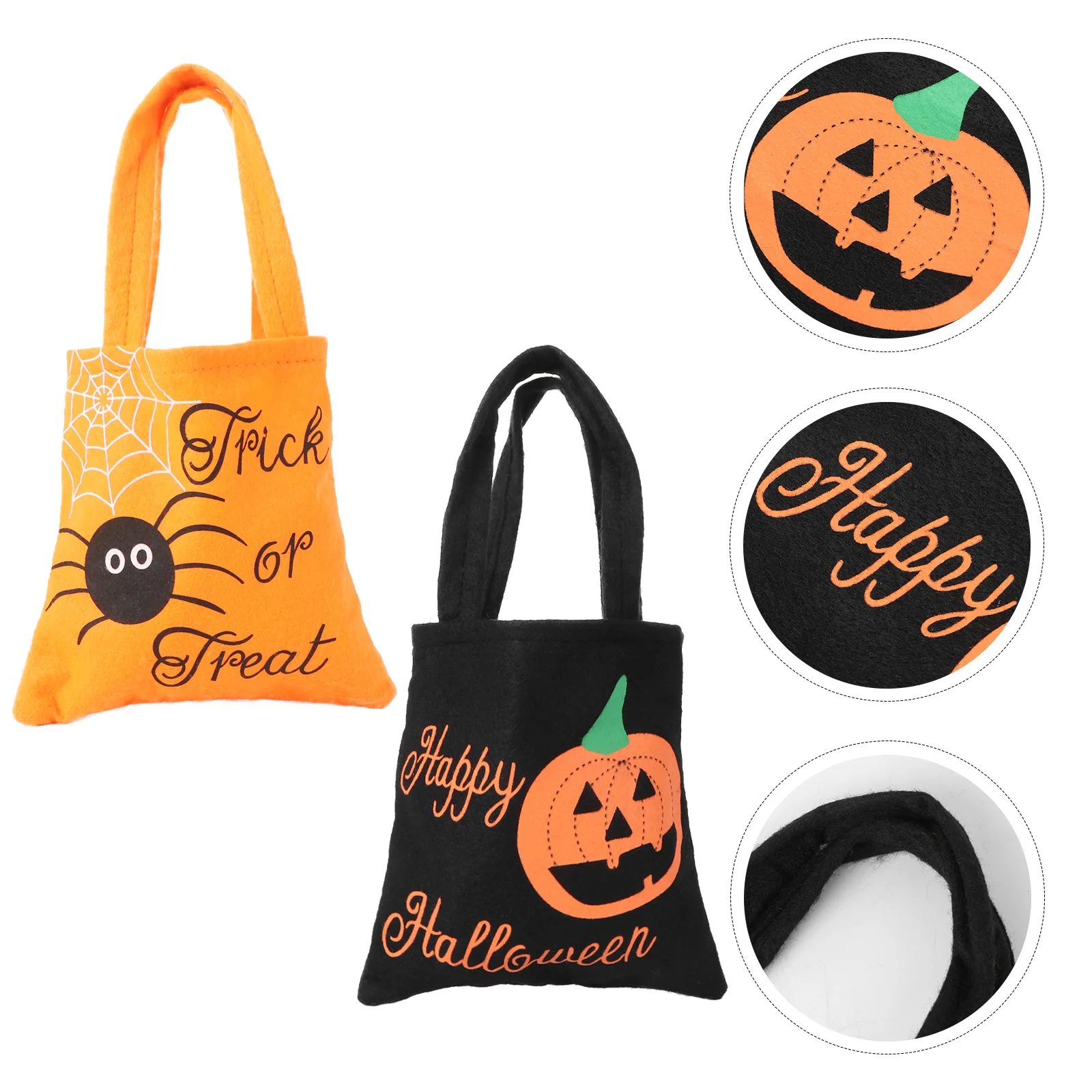 

2pcs Bags Happy Halloween Candy Handbag Non-woven Fabric Children Gift Bags (Black & Orange)