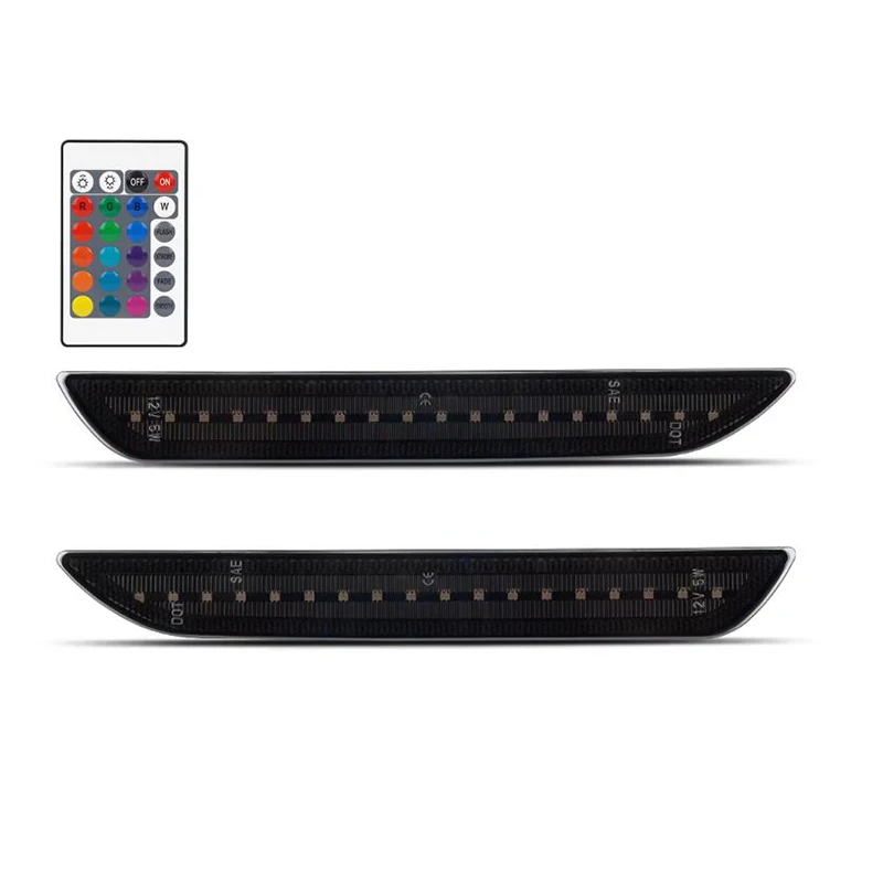 2pcs Color Changeable RGB LED Front Fender Side Marker Flashing Light for Ford Mustang 2015-2023 Smoked Lens FR3Z15A101A