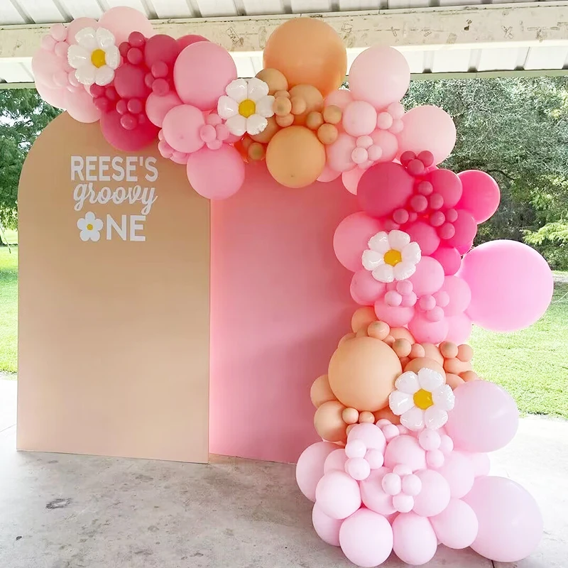 Pink Daisy Balloon Garland Daisy Flower Helium Balloons Groovy One Party Decor Girl Birthday Party Ballon 1st 2nd birthday