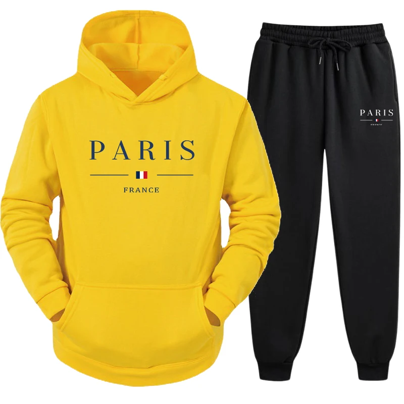 

Hooded Sweatshirts Tracksuit for Men High Quality Paris Printed Hoodies and Jogger Pants Male Autumn Winter Casual Jogging Suit