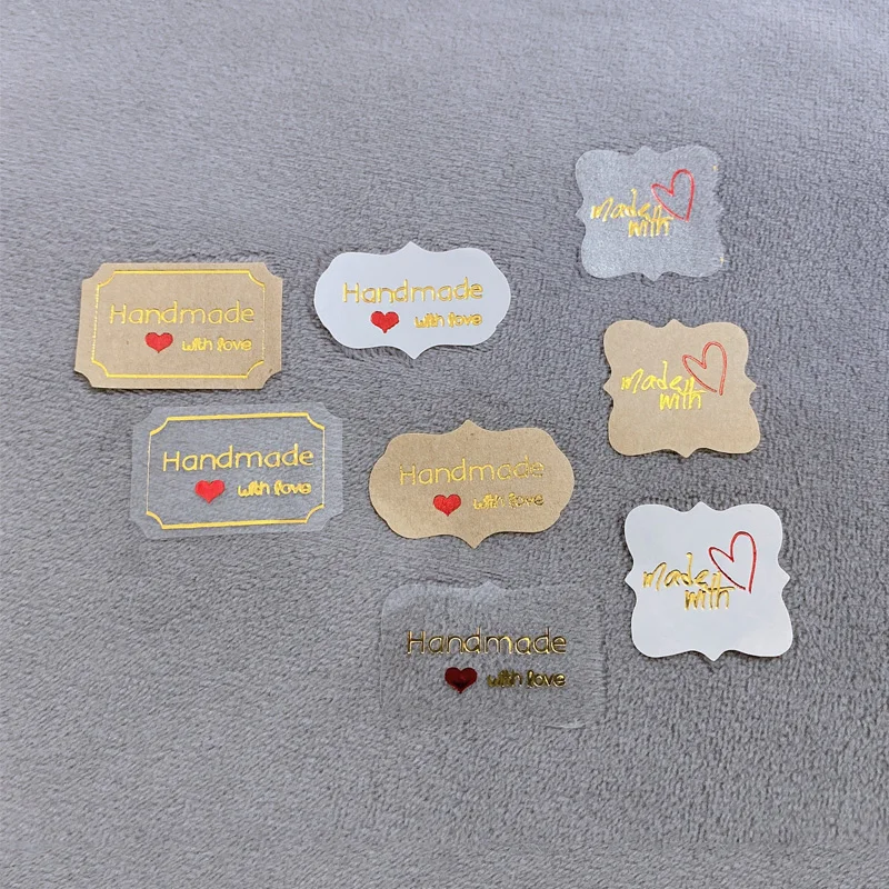 120pcs Handmade with love label stickers DIY handmade gold sticker labels transparent thank you gift jewelry cookie label tag