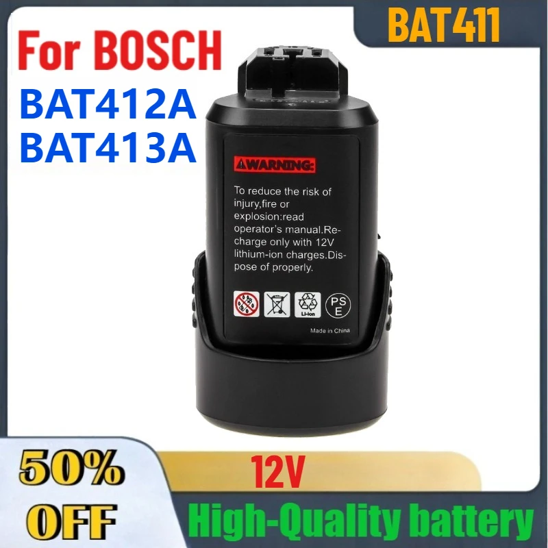 12V BAT411 Lithium Replacement Battery for BOSCH BAT412A BAT413A GSR120-LI Rechargeable Drill Battery Long Lasting Power
