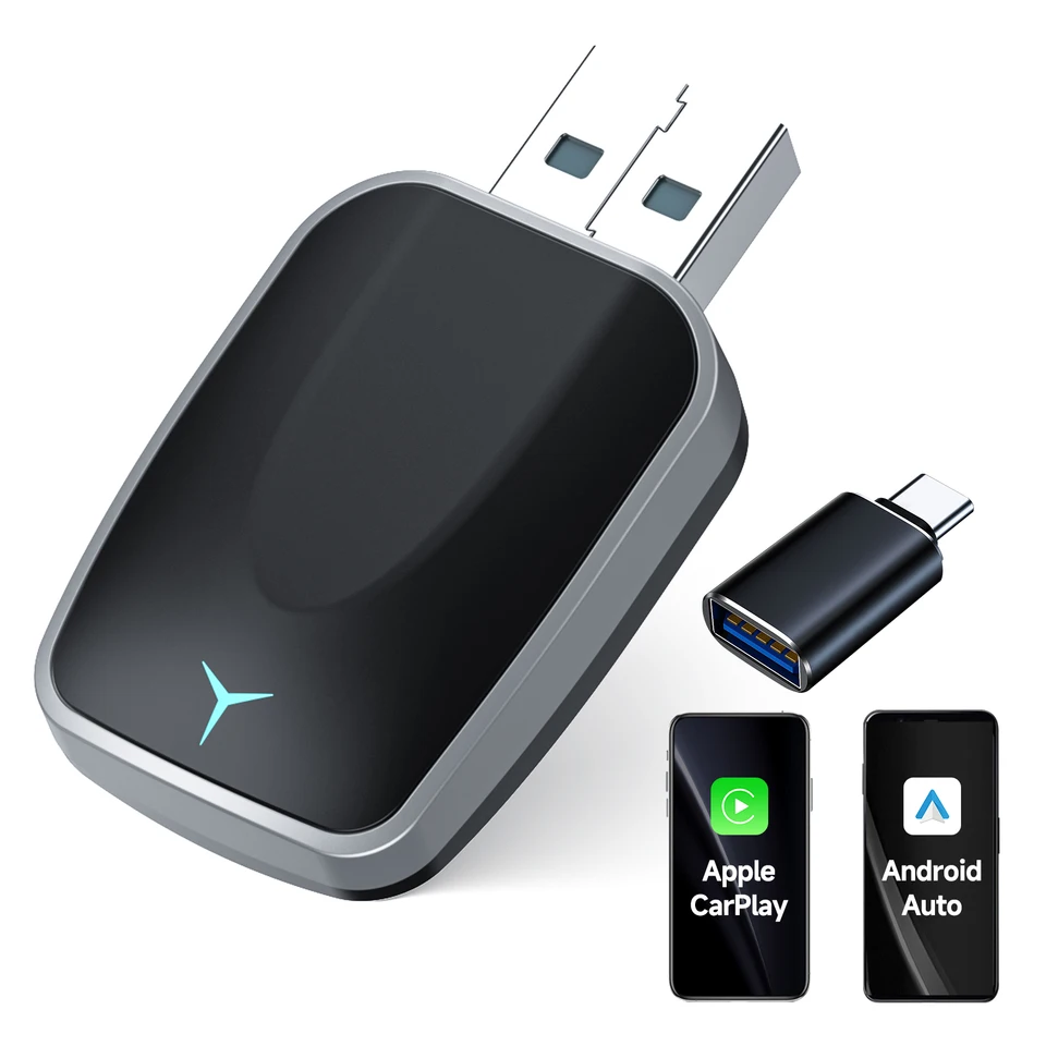 무선 카플레이 & 안드로이드 오토 어댑터, 플러그 앤 플레이 동글 (iOS 10+ / 안드로이드 11+ 지원, USB-A/C 지원)