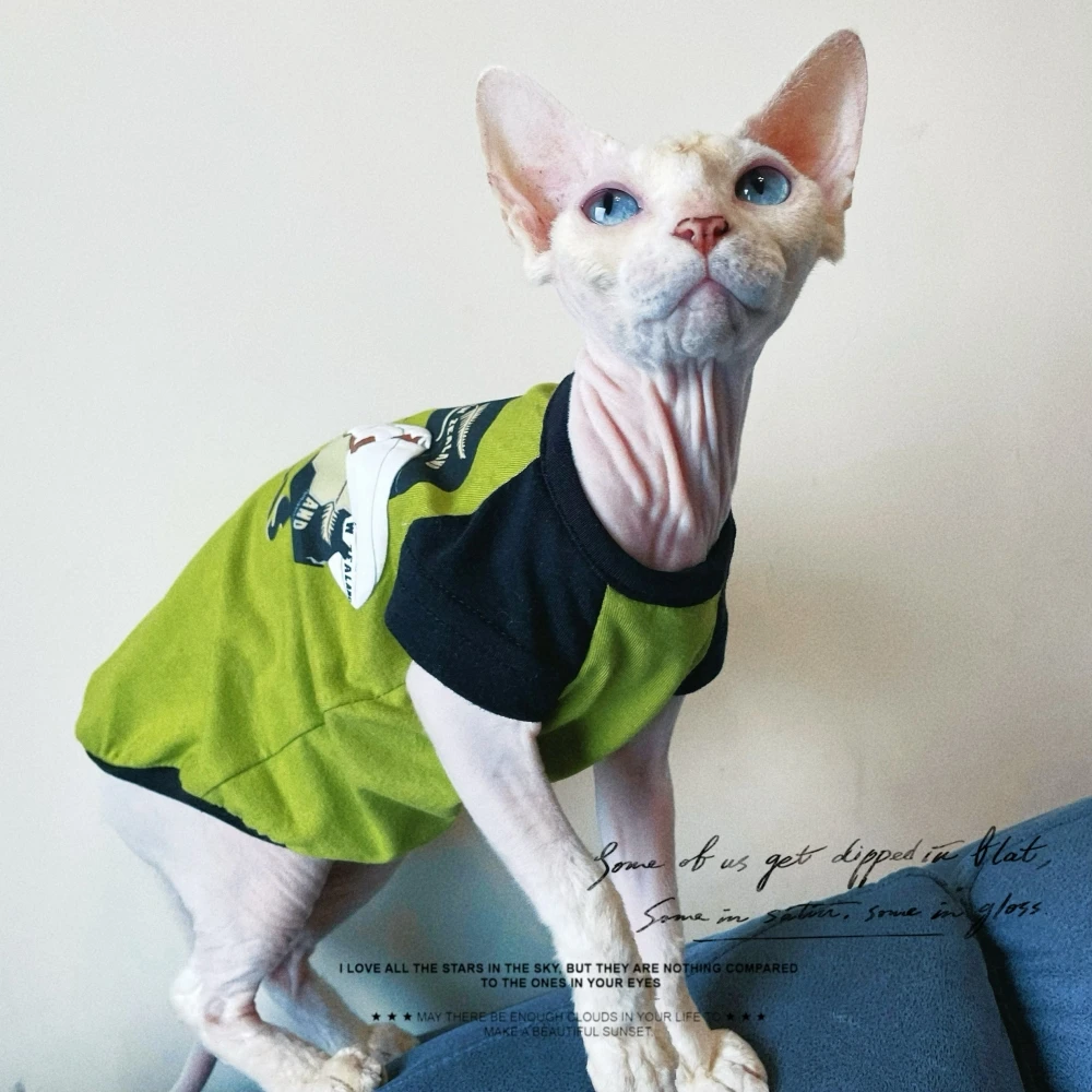 Cotton T-Shirt for Sphynx Cat Clothing Spring Summer Soft Long Sleeves Cute Fashion Vest for Male Cat Elestic Coat For Devon Rex