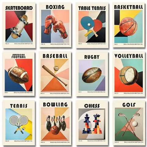 Vintage Golf Table Tennis Basketball Rugby Boxing Gloves Sport Poster Canvas Painting Print for Living Room Wall Art Home Decor