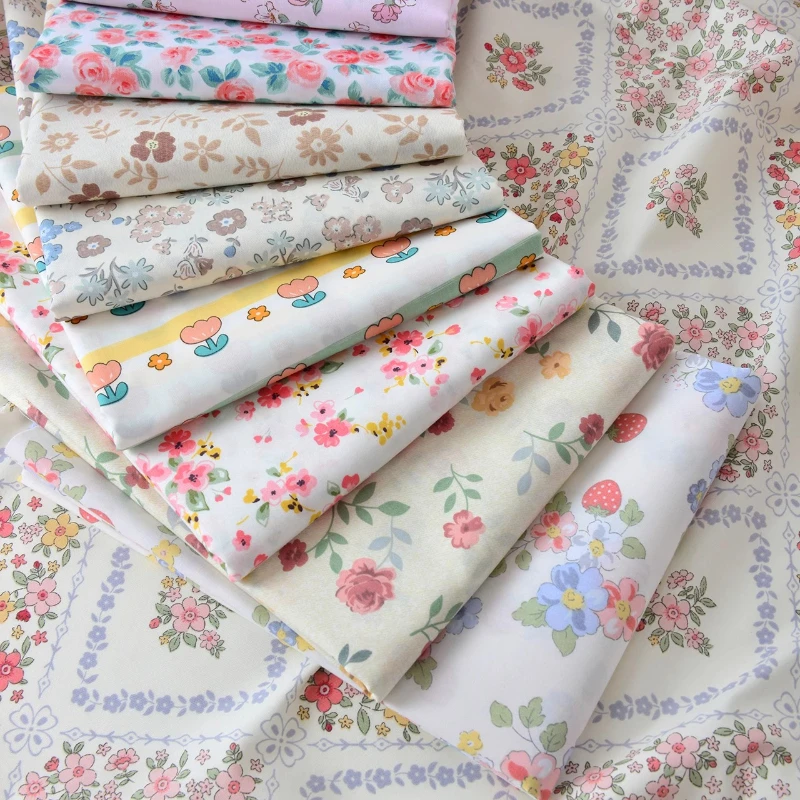 

0.5/1/2m Pure Cotton Twill Printed Fabric Pastoral Floral Fabric Multiple Colors Optional for Sewing Clothing,Sheet,Quilt Cover