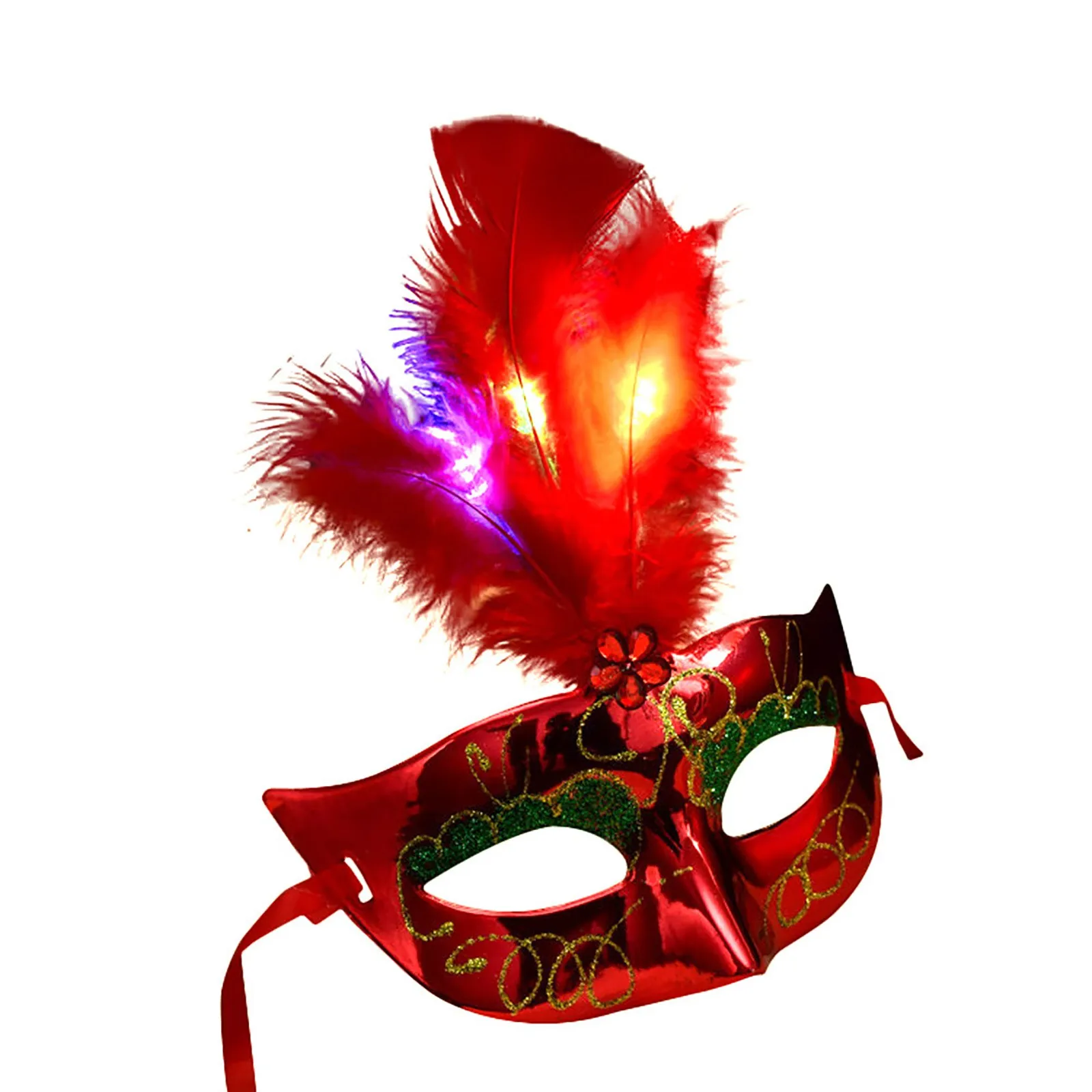 Maschere luminose a LED con piume carnevale di venezia maschere luminose di natale di Halloween Costume Cosplay per feste di matrimonio di compleanno in maschera