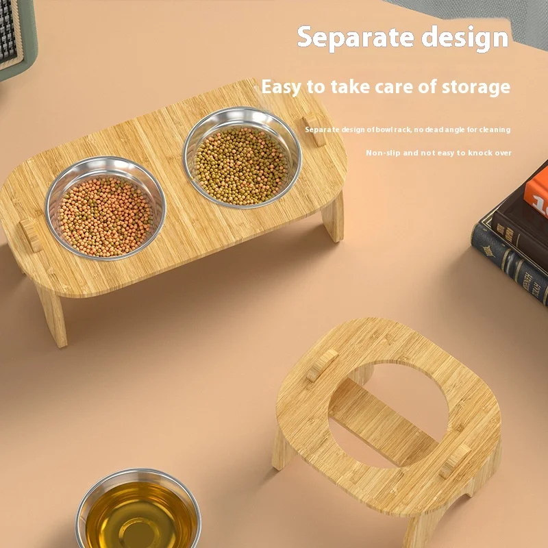 

Automatic Pet Water Fountain with Adjustable Water Flow, Cat Bowl Dog Feeding Equipment, Wooden Water Bowl Stand