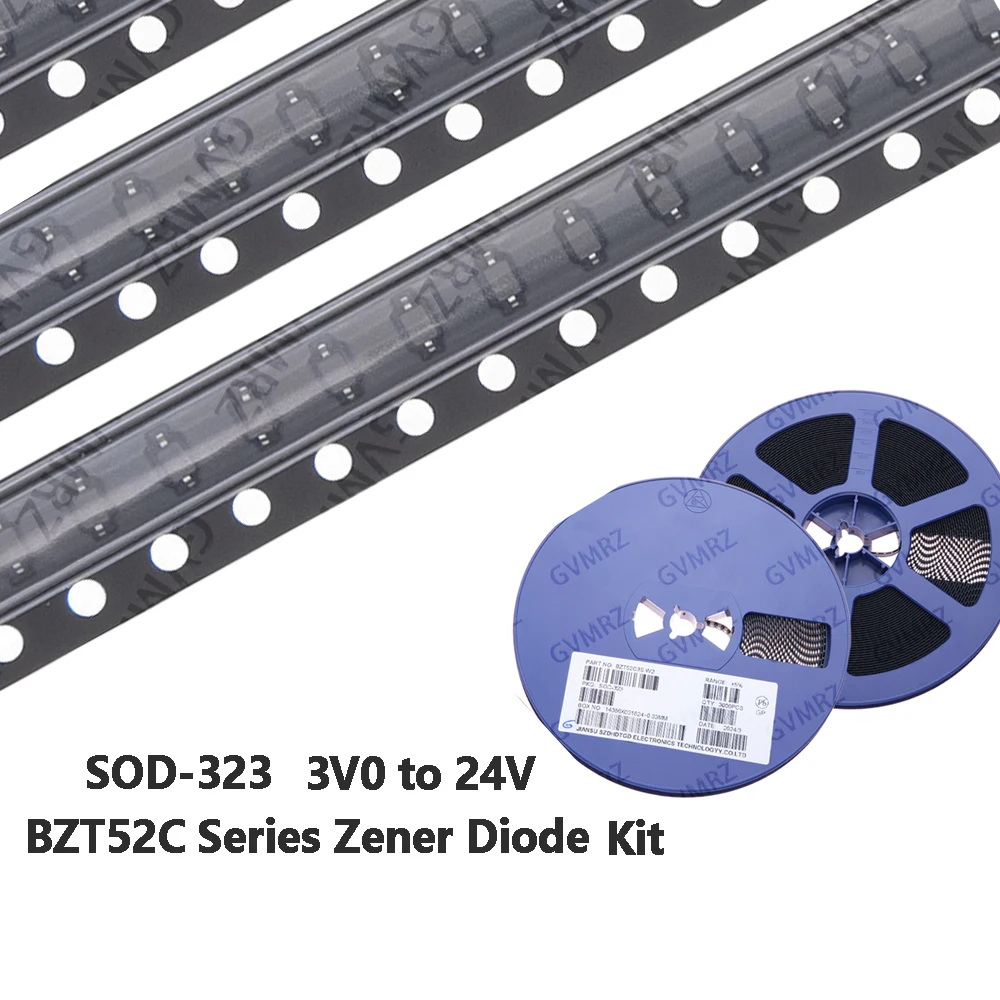 3000PCS BZT52C Series Zener Diode Kit 3V0 to 24V SOD-323 SMD Voltage Regulator Diodes Assortment for Electronic Projects