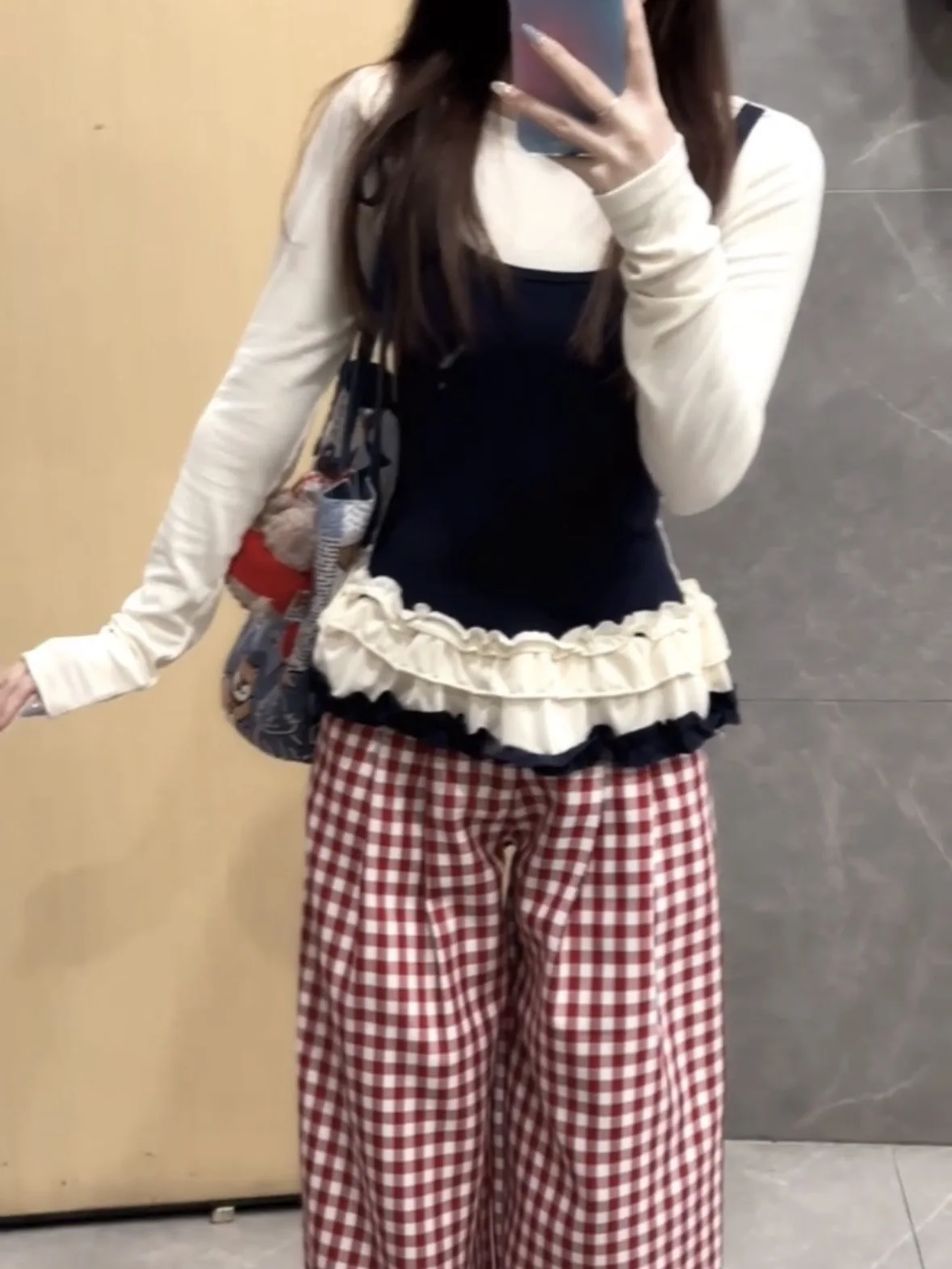 발레 소녀 스타일 페이크 투피스 베스트 티셔츠 여성용 가을 겨울 부드러운 색상 블라우스 한국 스타일 슬림핏