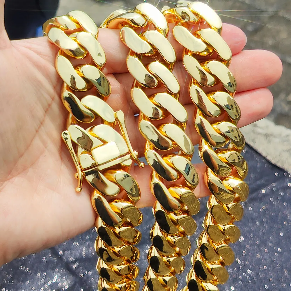 22mm Wide Hip Hop Bling Gold Plated Round Heavy Miami Cuban Link Chain Chunky Necklaces for Men Jewelry Drop Shipping