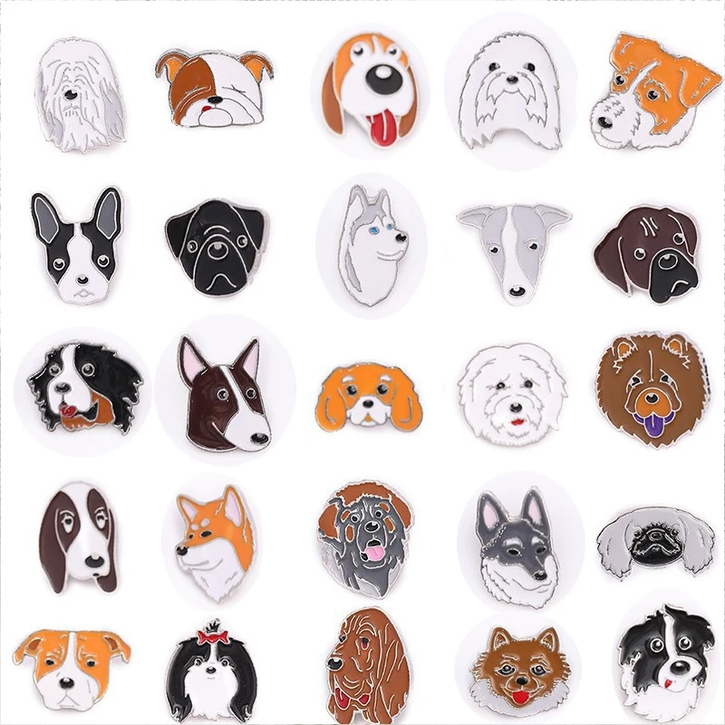 Cute Dog Brooch Pet Puppy Corgi Bichon Poodle Samoyed Bulldog Husky Pug Schnauzer Enamel Pins Multiple Accessories Button Badge