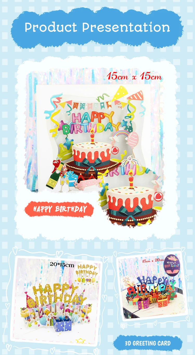 Neue 3D-Pop-UP-Einladungen „Happy Birthday“, Grußkarten, Geschenkpostkarte für Kinder, Kuchen, Klavier, Miniaturen, anpassbare Dankeskarte – Detail 6