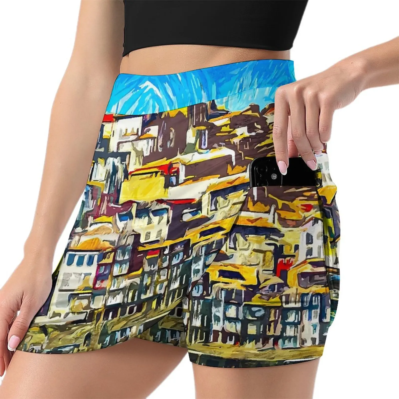 Oil Painting Print Skirt Porto Portugal Aesthetic Casual Skirts Woman Retro Mini Skirt Custom Bottoms Birthday Gift