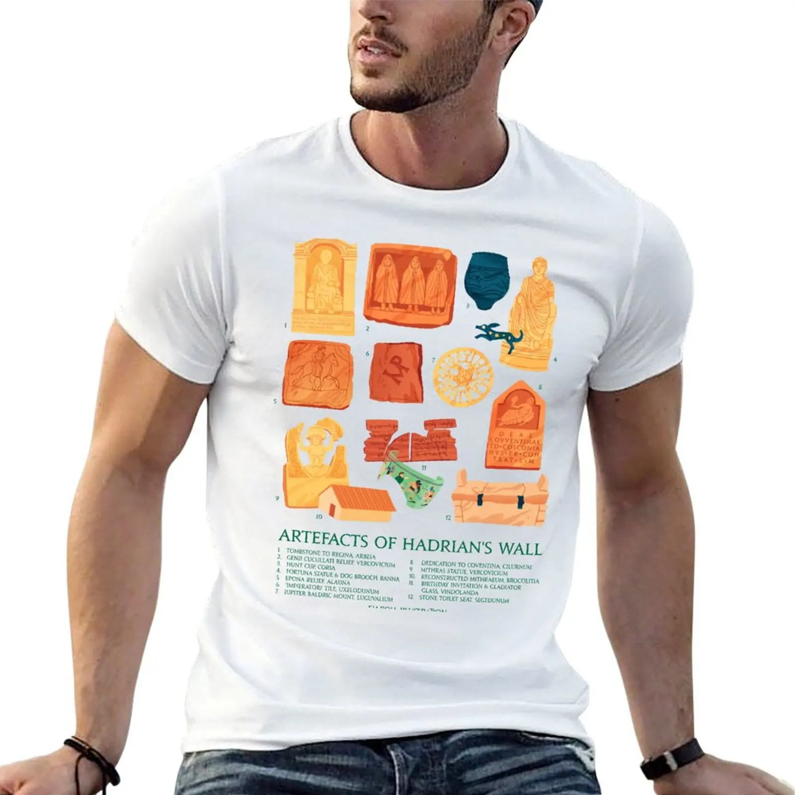 Camiseta con mapa ilustrado del muro de Adriano, camisetas de algodón para hombre, camiseta 100% para hombre, camiseta lisa para hombre, camiseta de verano