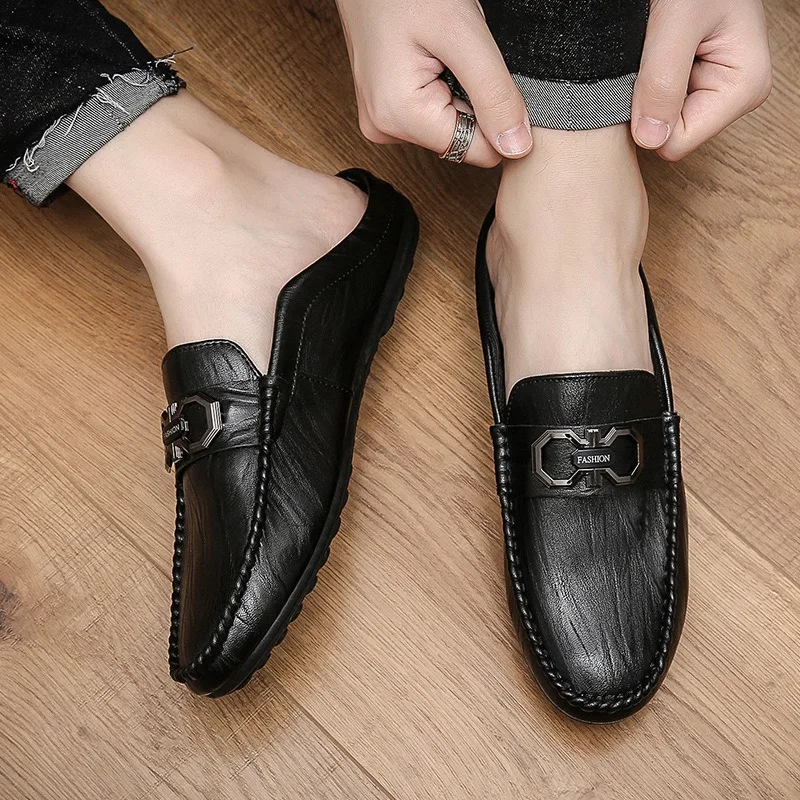 Loafers Luxury Designer Half Shoes for Men Casuales Slippers Men Mules Summer Slippers Leather Shoes for Men Zapatos Hombre