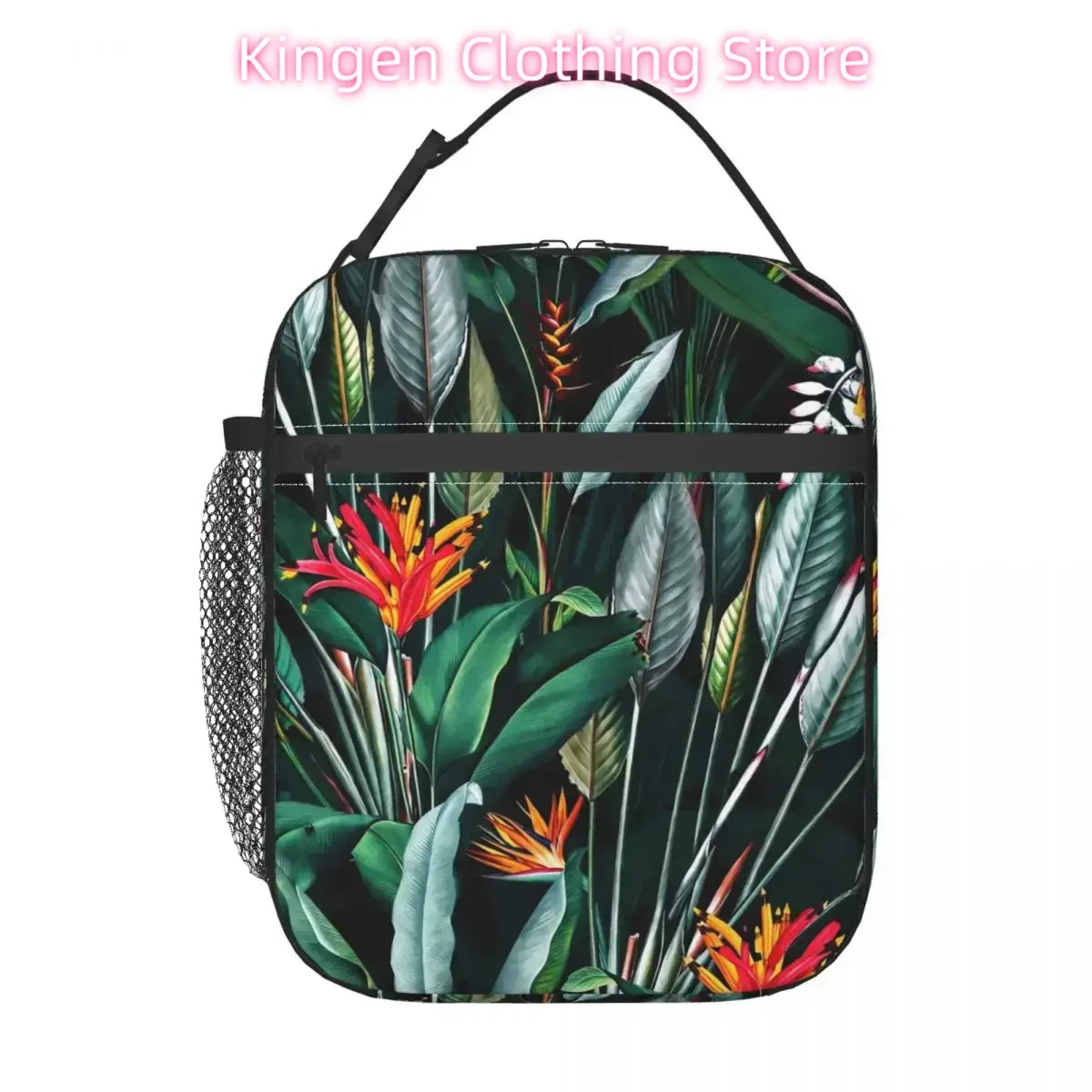 Tropical Floral Lunch Bag Midnight Garden Fun Lunch Box For Child Office Portable Insulated Cooler Bag Oxford Thermal Lunch Bags