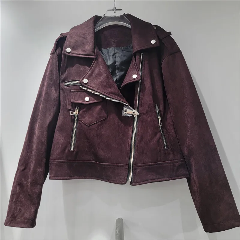 WTHT 패션 트렌디 여성 빈티지 지퍼 디자인 PU 가죽 오토바이 재킷 2025 여름 라펠 긴팔 코트 여성 1LS2123