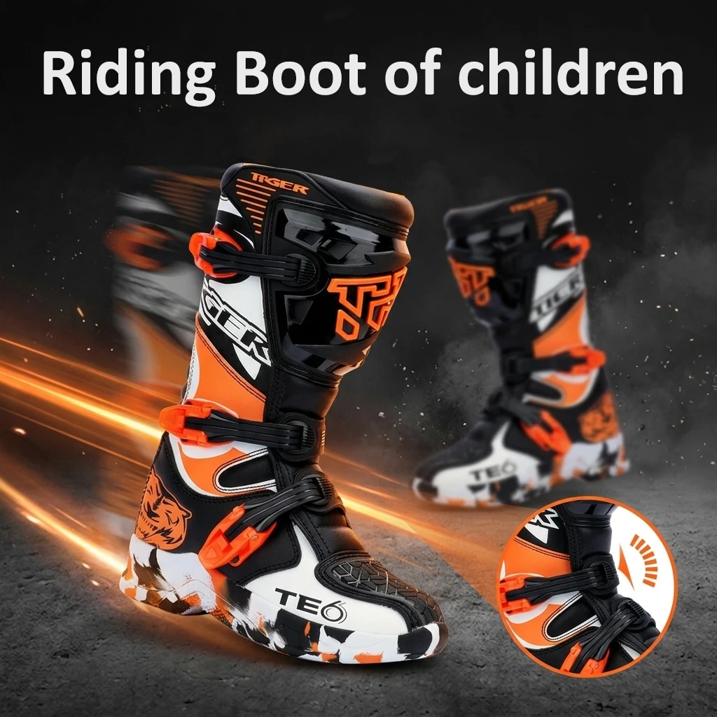 Nova Bota de Motocross Infantil 2026 para Jovens - Botas de Pilotagem Off-Road Laranja para Crianças - Equipamento de Corrida para Moto de Terra para Meninos e Meninas