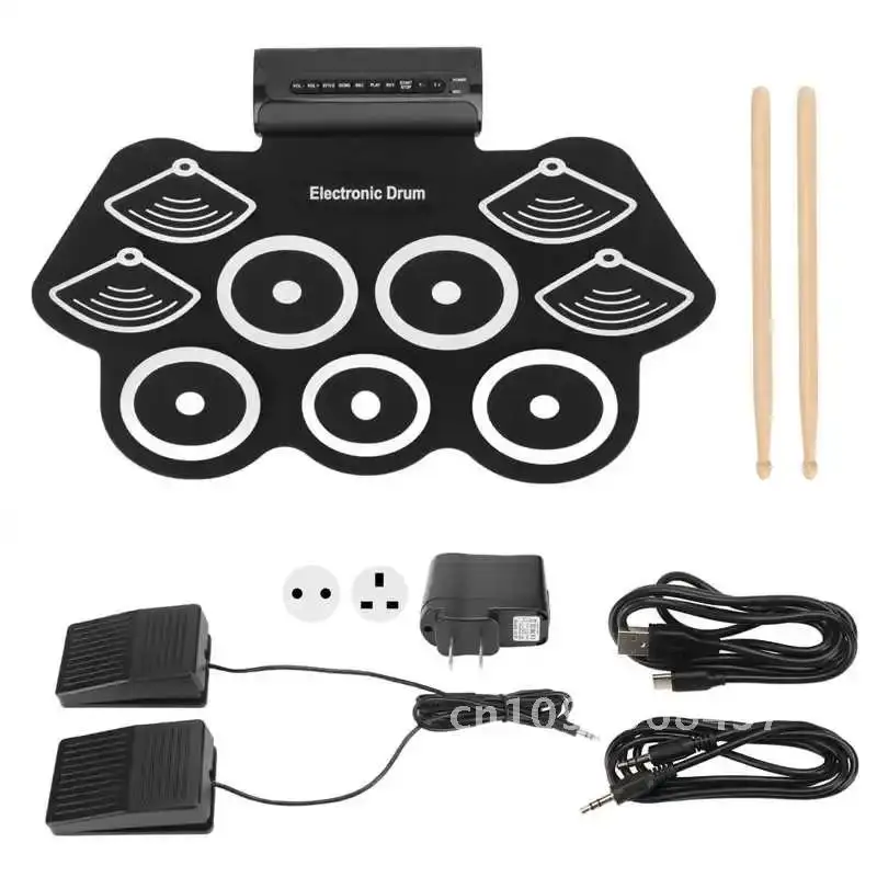 9 Accompaniment Sets Electronic Drum Set Roll Up Practice Pad Midi Kit with Pedals Sticks Gift for Kids