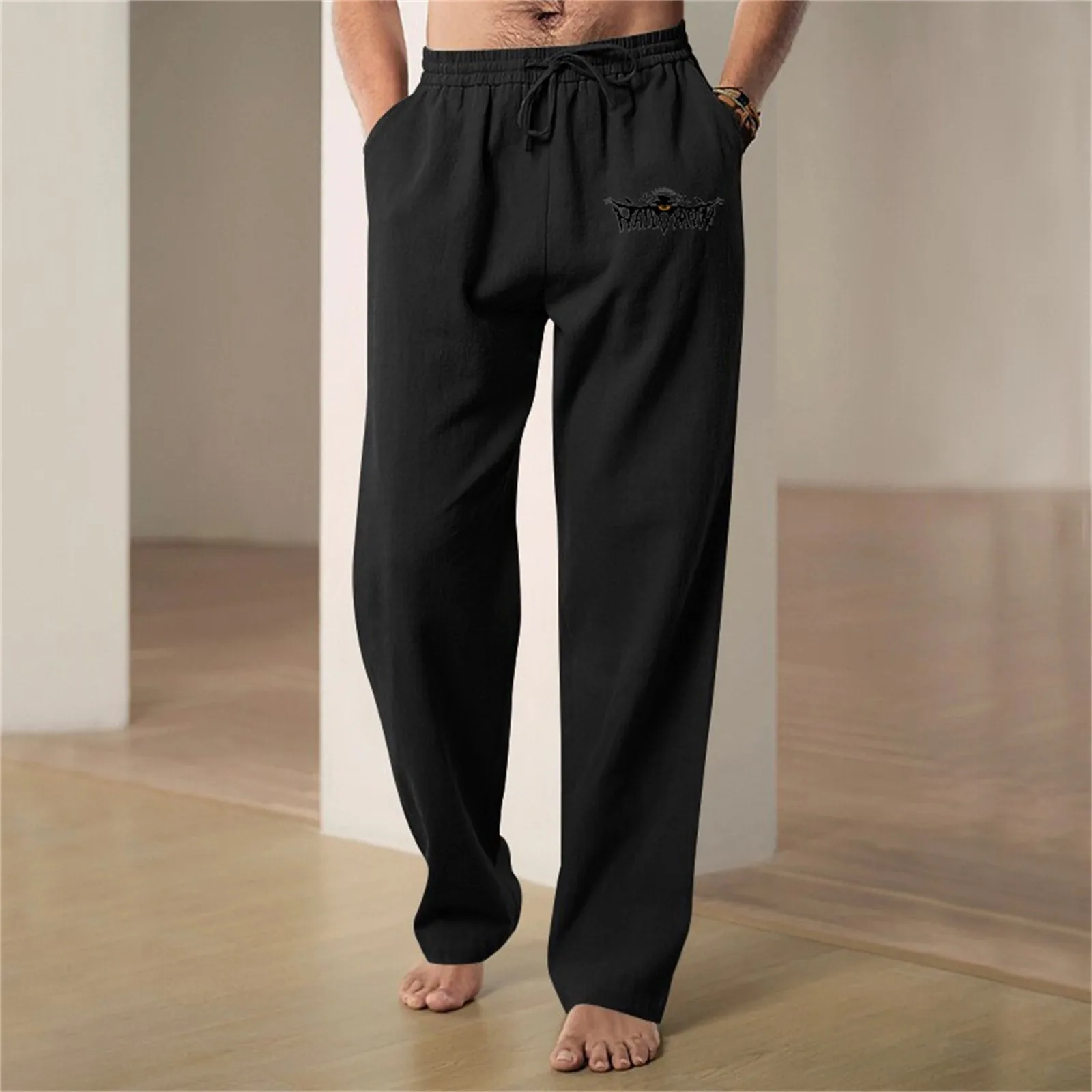 

Men's Figure Flattering Linen Halloween Pants Fashionable Pure Color Casual Flat Front Work Pants