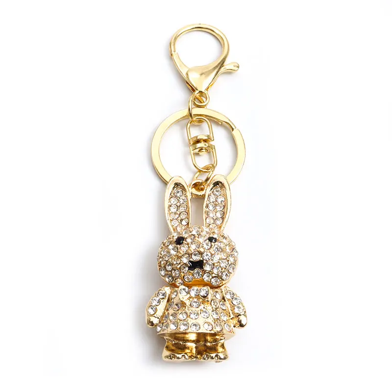 Rhinestones Inlaid Obedient Rabbit Keychain Women Trendy Accessories Bag Key Pendant Car Interior Lovely Animal Alloy Keyring