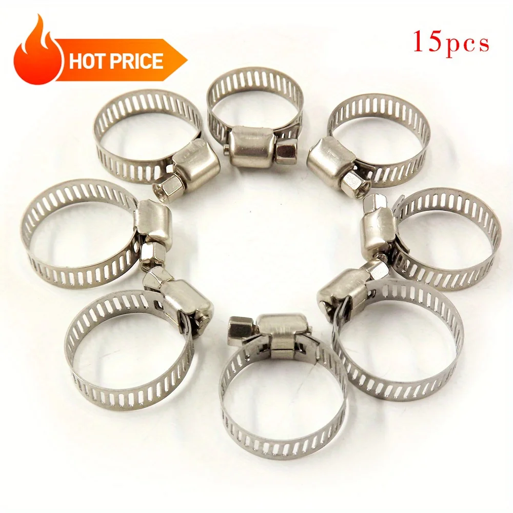 15 عبوة جديدة 5/16 بوصة - 15/32 بوصة (8-12 مم) مشابك خرطوم محرك ومشابك دودة