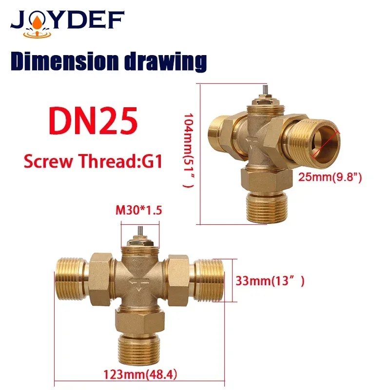 DN25 three-way valve, M30×1.5 thread, with temperature sensor, adjustable range 30-70°C, suitable for underfloor heating systems