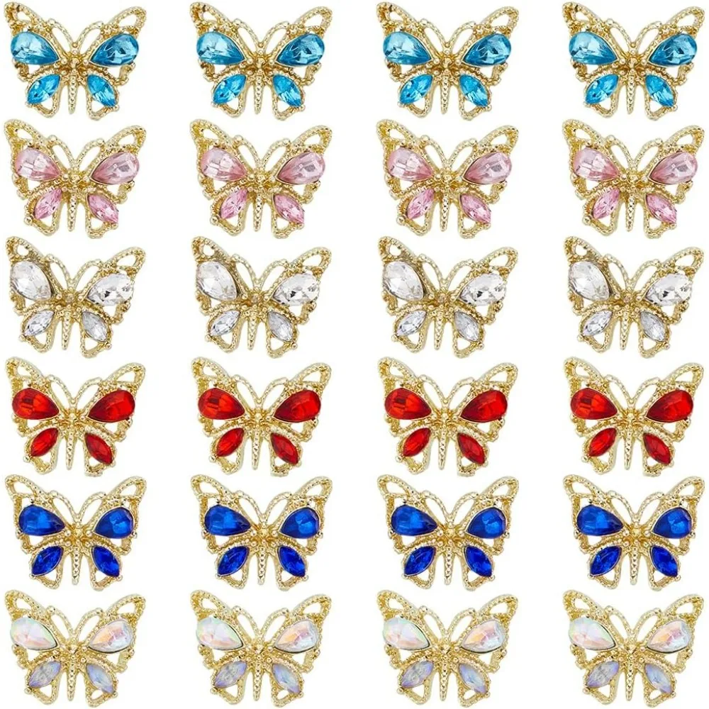 

1 Box 30Pcs Butterfly Nail Charms Colorful Rhinestone Butterfly Nail Gems Small Metal Butterflies Nail Art Charm Blue Pink Clear