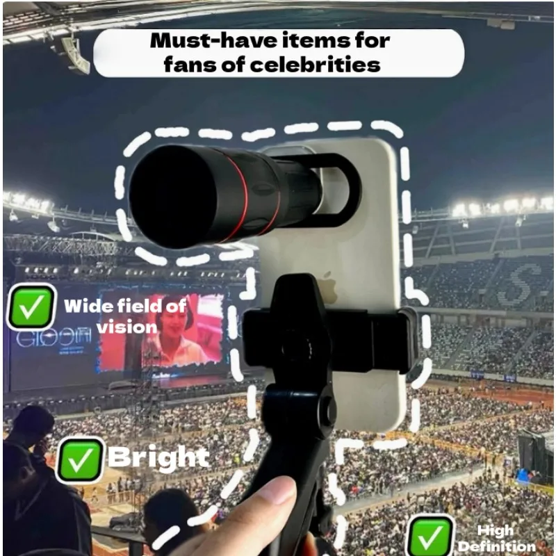 

28X Clip-on Mobile Phone Lens Optical Telescope Lens Portable External Smartphone Camera Lens Suitable for Outdoor Camping Bird