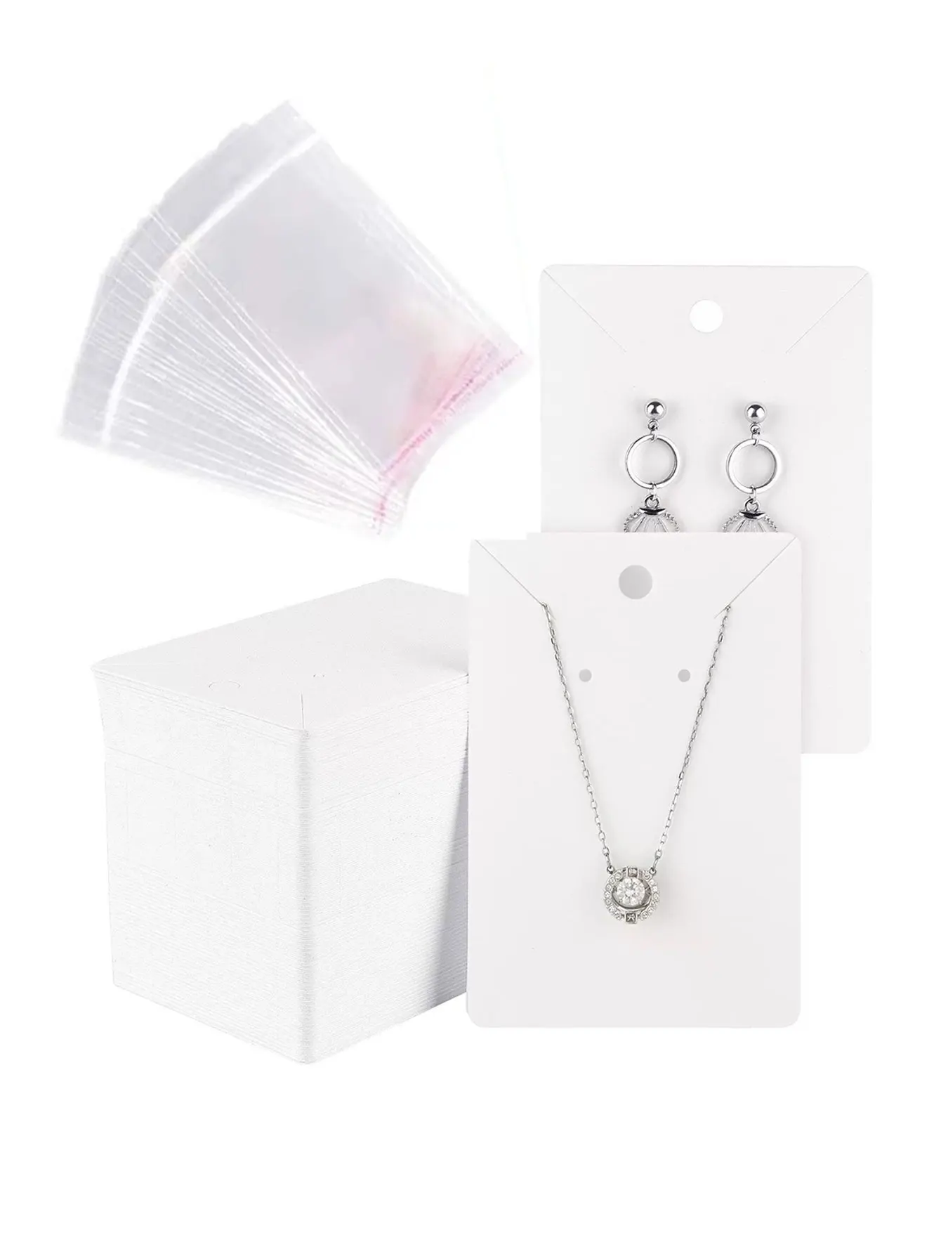 

100Pcs/Lot Necklace Keychain Paper Display Holder Earrings Display Organizers Cards Self-adhesive Bag for Jewelry DIY Packages