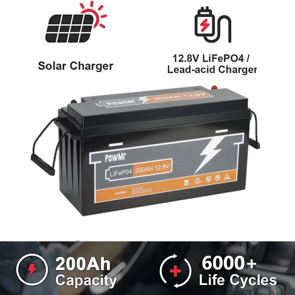 12V 200Ah LiFePO4 Lithium Battery Pack 2.5KWH 6500+ Cycles BMS Iron Phosphate Battery RV Boat Yacht Solar Energy Storage System