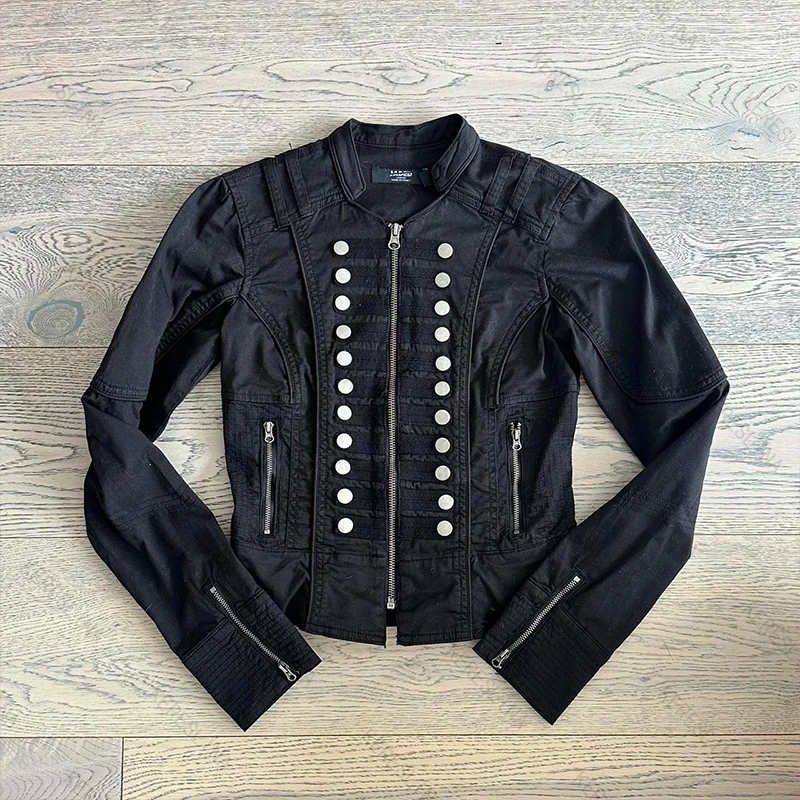 

Subcultural punk style dark style metal buckle short jacket jacket top European and American zipper slim fit spicy girls jacket