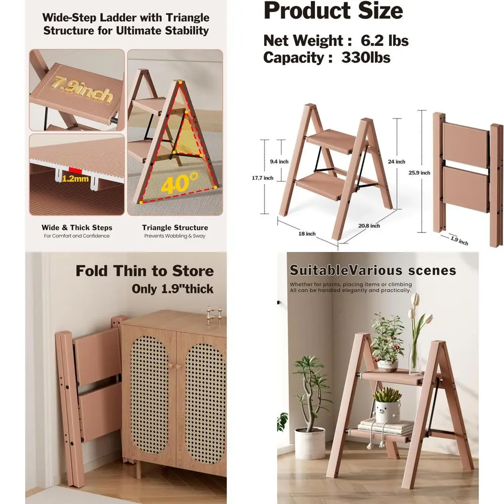

2-ступенчатая лестница, легкий алюминиевый складной 2-ступенчатый табурет с противоскользящей широкой педалью, стальная лестница емкостью 330 фунтов для дома и