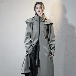 Women Tactical Trench Jacket 2025 Spring Summer Long Coats Windbreaker Womens Oversized Punk Functional Long Jackets Techwear