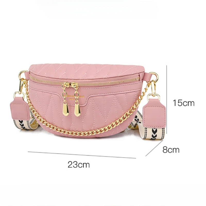 Women\'s PU Leather Chest Bag Fashion Trend Versatile Chain Waist Bag Half-moon Crossbody Bag Large Capacity Fanny Pack for Women