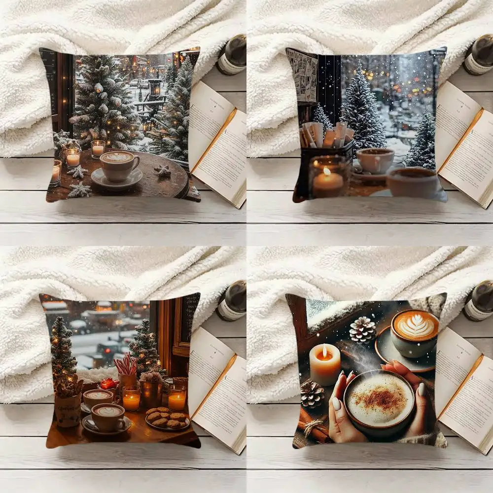 Christmas winter Coffee Various Sizes Square Pillow Case For Car Home Bedchamber Decor