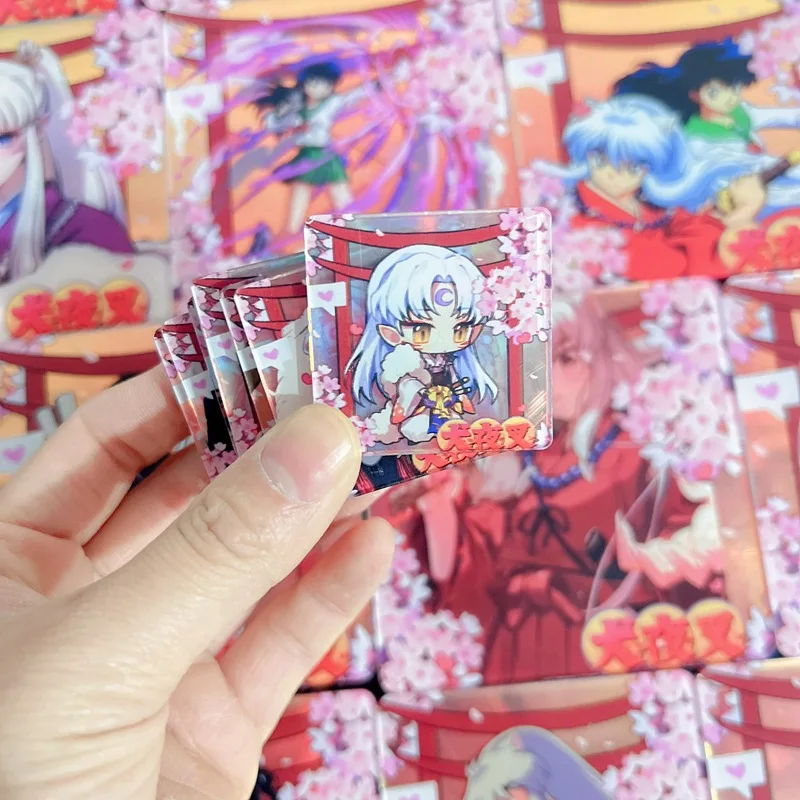 Anime Animation Inuyasha Acrylic Handmade DIY Material Cartoon Patch Higurashi Kagome Laser Square Keychain Pendant Accessories