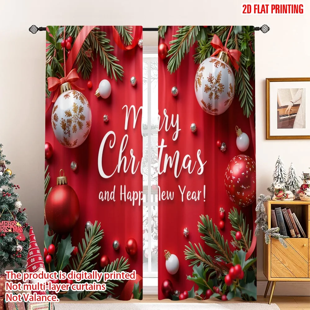 

2pcs 2D flat printing Merry Christmas Scene Curtains Christmas Ornaments Merry Christmas Happy New Year Polyester Without
