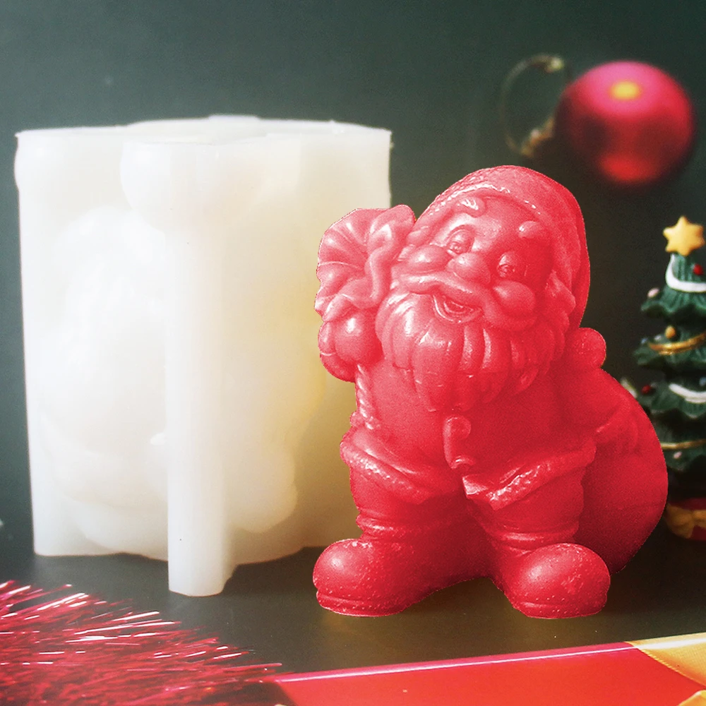 Santa Claus gift gypsum candle mold celebrating holiday Christmas cartoon image Handicraft making tool food-grade silicone mould