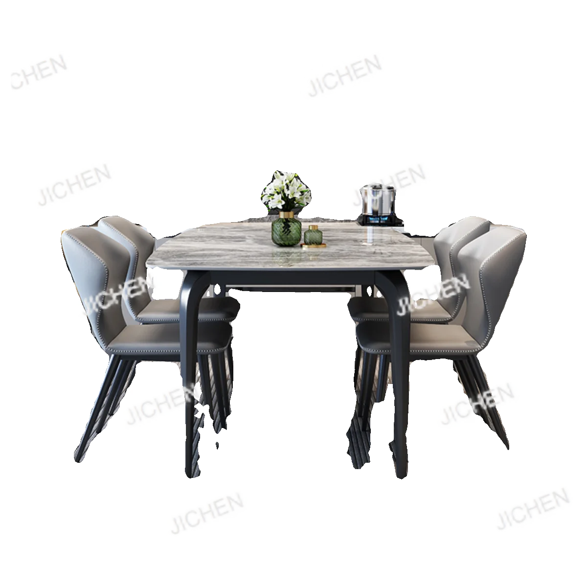 

Elegant Luxury Modern Marble Rectangular Dining Table and Chair Set 4 6 Seats Dining Room Living Room Metal Furniture