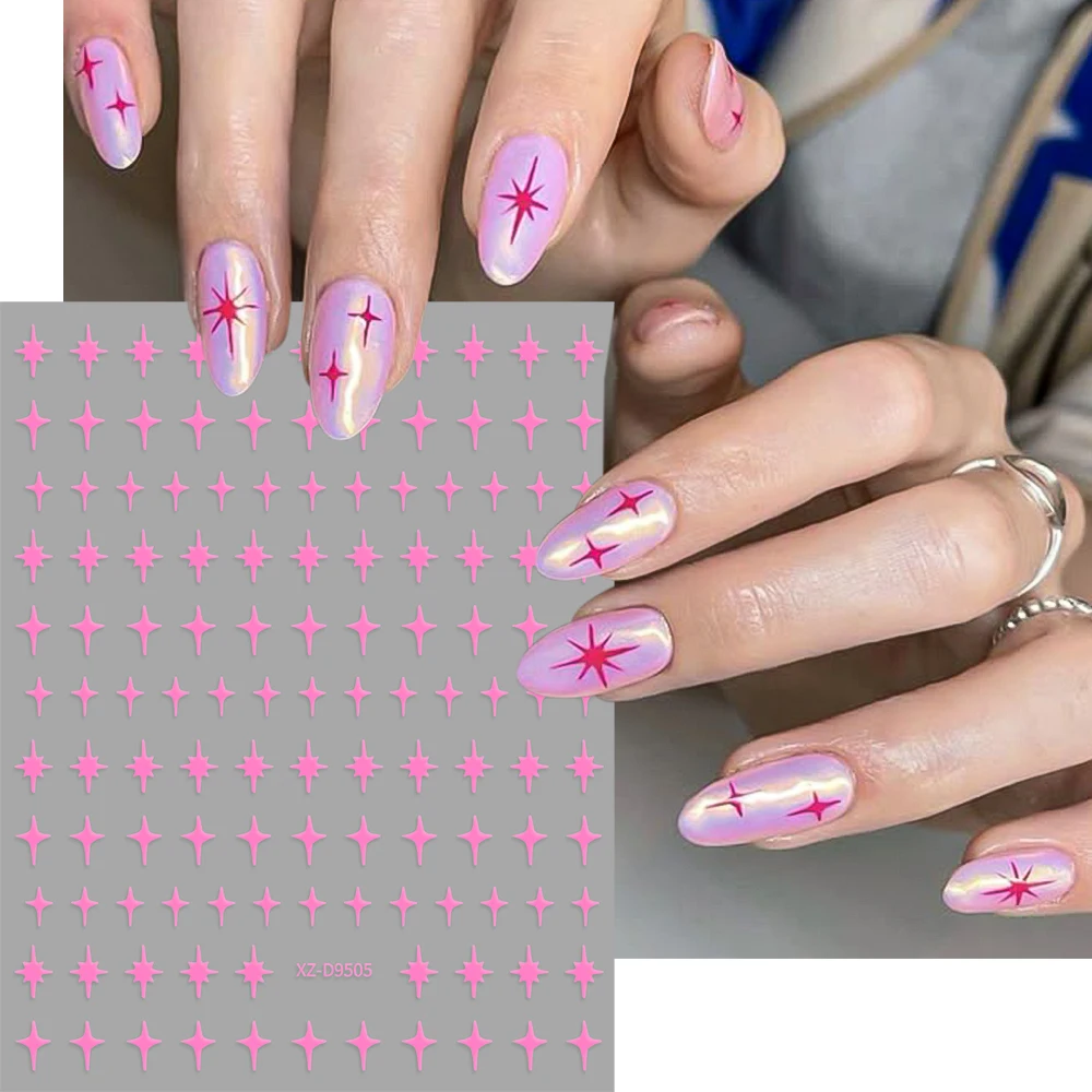 8 قطعة/المجموعة لامعة الذهب والفضة الأبيض الأسود نجوم مسمار الفن ملصق ثلاثية الأبعاد الليزر ضوء النجوم ستار مسمار الشارات الفاخرة مسمار نقل ديكورا %