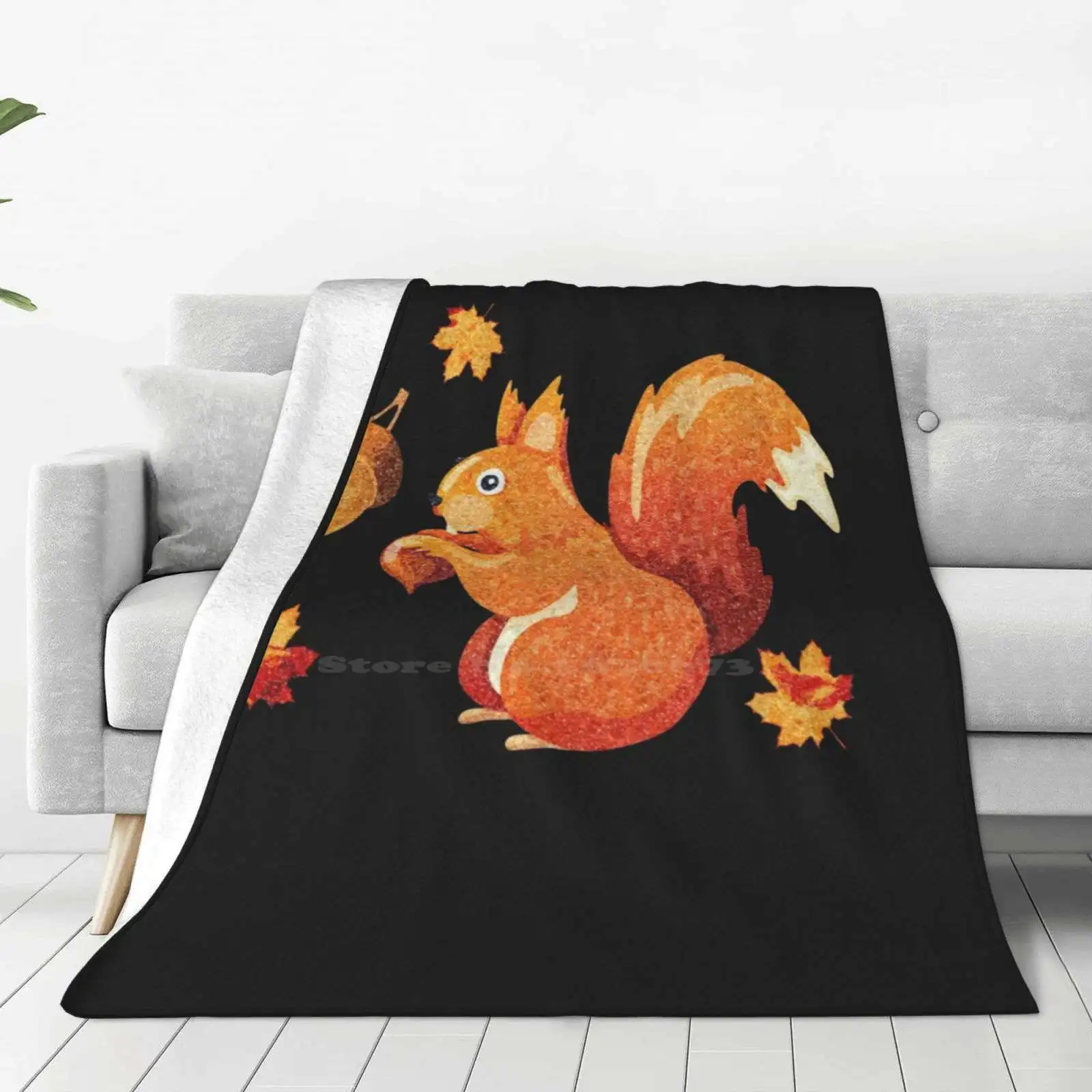 Cute Squirrel Eating Acorns Four Seasons Comfortable Warm Soft Throw Blanket Cute Squirrel Eating Acorns Chipmunk Food Autumn