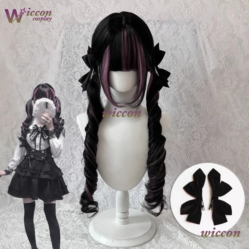 

‌Wona Black Wig with Pink Cosplay Wigs with Bangs Lolita Long Curly Hair Wig Woman Party Cosplay Wig Natural Heat Resistant